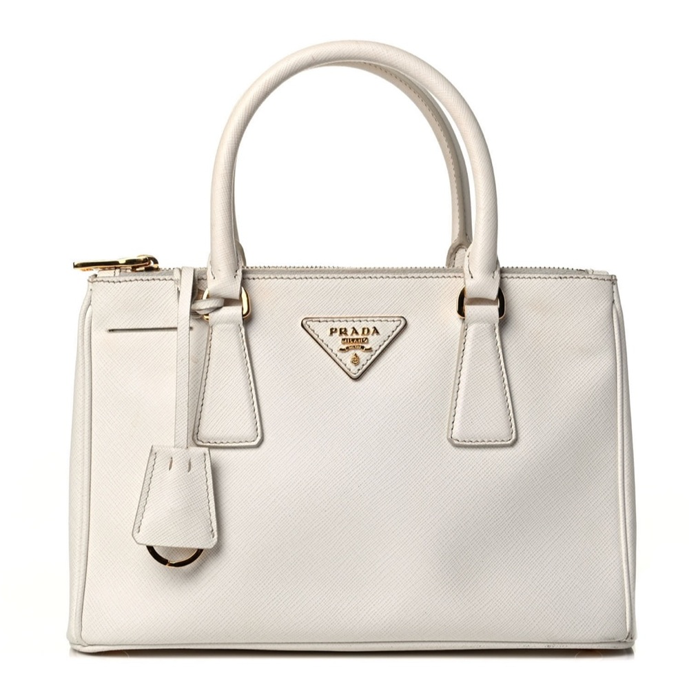 Prada white saffiano small galleria double zip tote talco